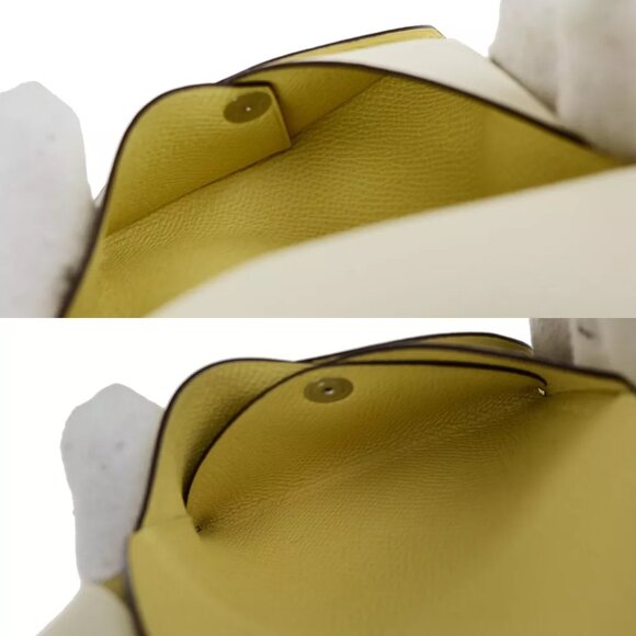 HERMES Logo Calvi Duo Card Holder Coin Case Epsom Leather White Yellow 50RK842 - Picture 3 of 12
